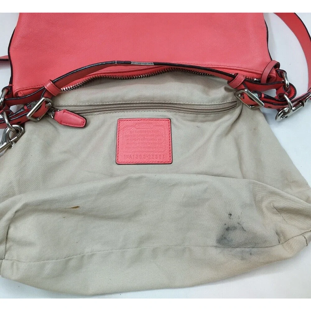 Coach Courtenay Coral Pink Leather Turnlock Pocket Tassel Hobo Shoulder Bag